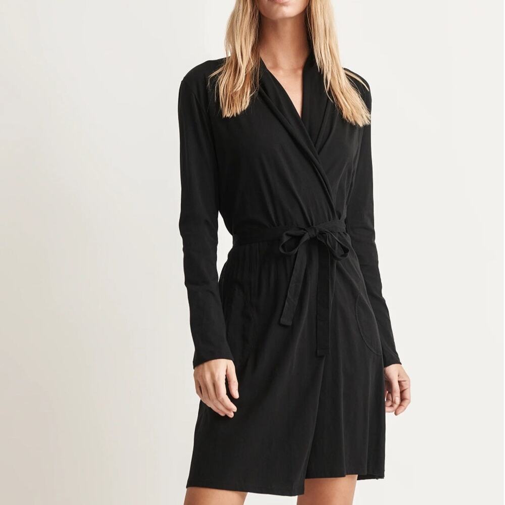 SKIN WORLDWIDE Coleen Robe Black Pockets Belted Tie Organic Cotton M NEW